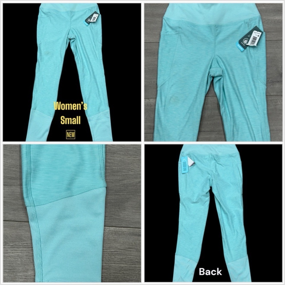 Women's MTA Sport Small Teal Pants Leggings Pull On Stretch Pockets Active NWT
